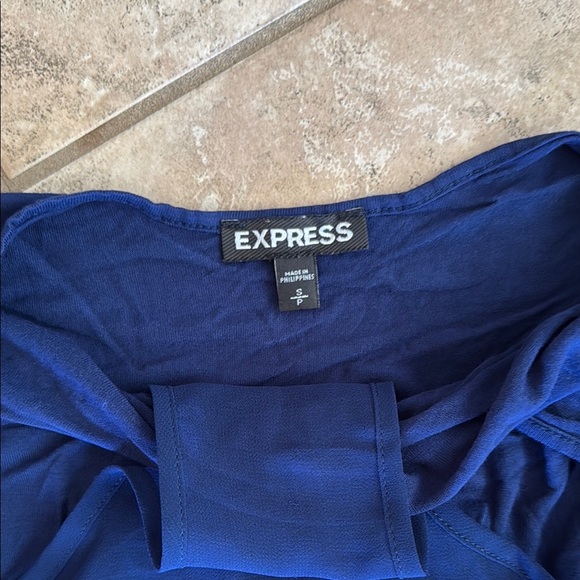 Express Blue Asymmetrical Long Sleeve Blouse - Picture 2 of 3